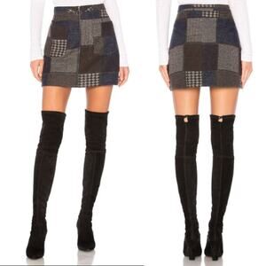 BCBGMaxAzria Mollee Mini Skirt Women's Sz S Dark Navy Combo Zip Front Wool Blend